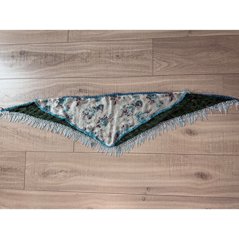 Handmade Boho Triangle Scarf Floral Velvet Fringe Shawl Cottagecore Fairycore